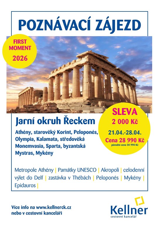 1. Leták KLASICKÉ ŘECKO – kolébka evropské civilizace ATHÉNY A PELOPONÉS S VÝLETEM DO DELF 2026