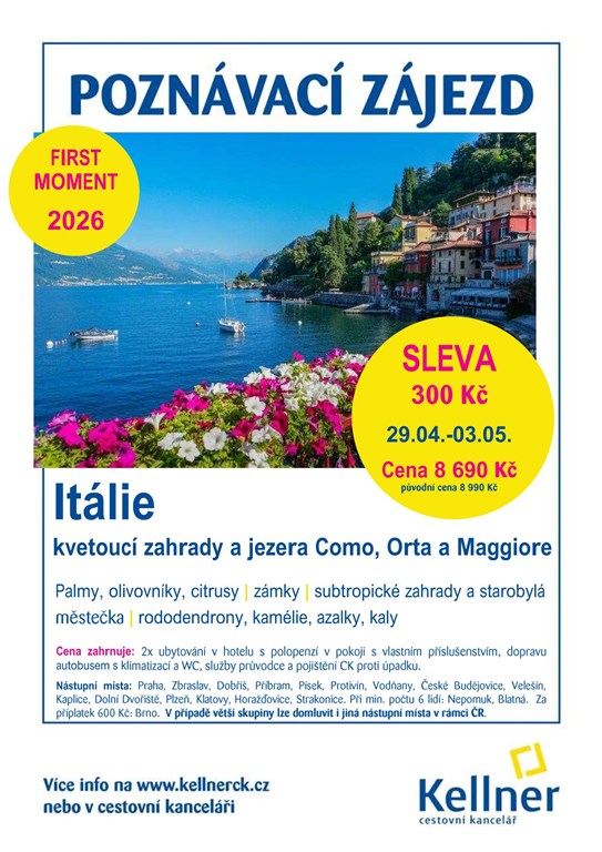 1. Leták Itálie - kvetoucí zahrady a jezera Como, Orta a Maggiore 2026