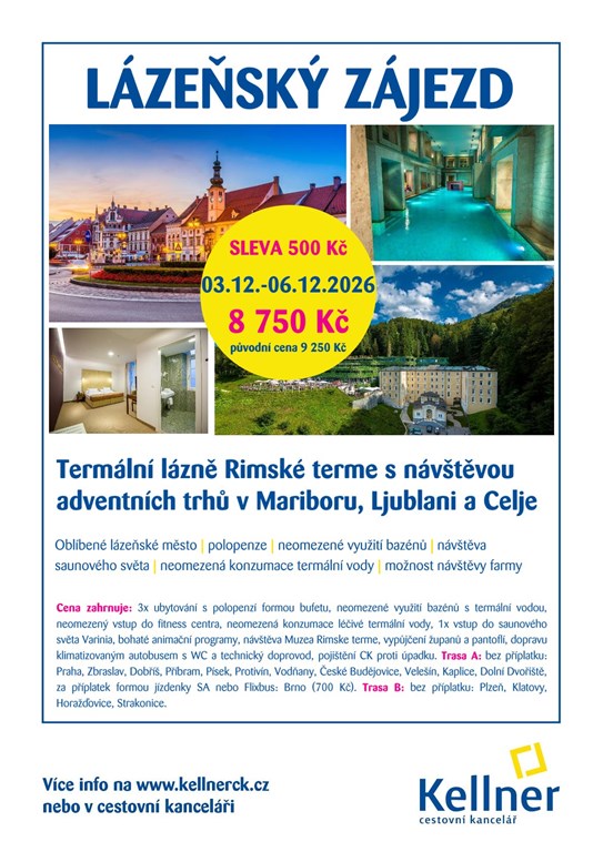 01. Termální lázně Rimské terme s návštěvou adventních trhů v Mariboru, Ljublani a Celje 03.12.-06.12.2026