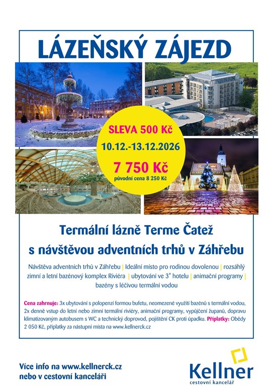 01. Termální lázně Terme Čatež s návštěvou adventních trhů v Záhřebu 10.12.-13.12.2026